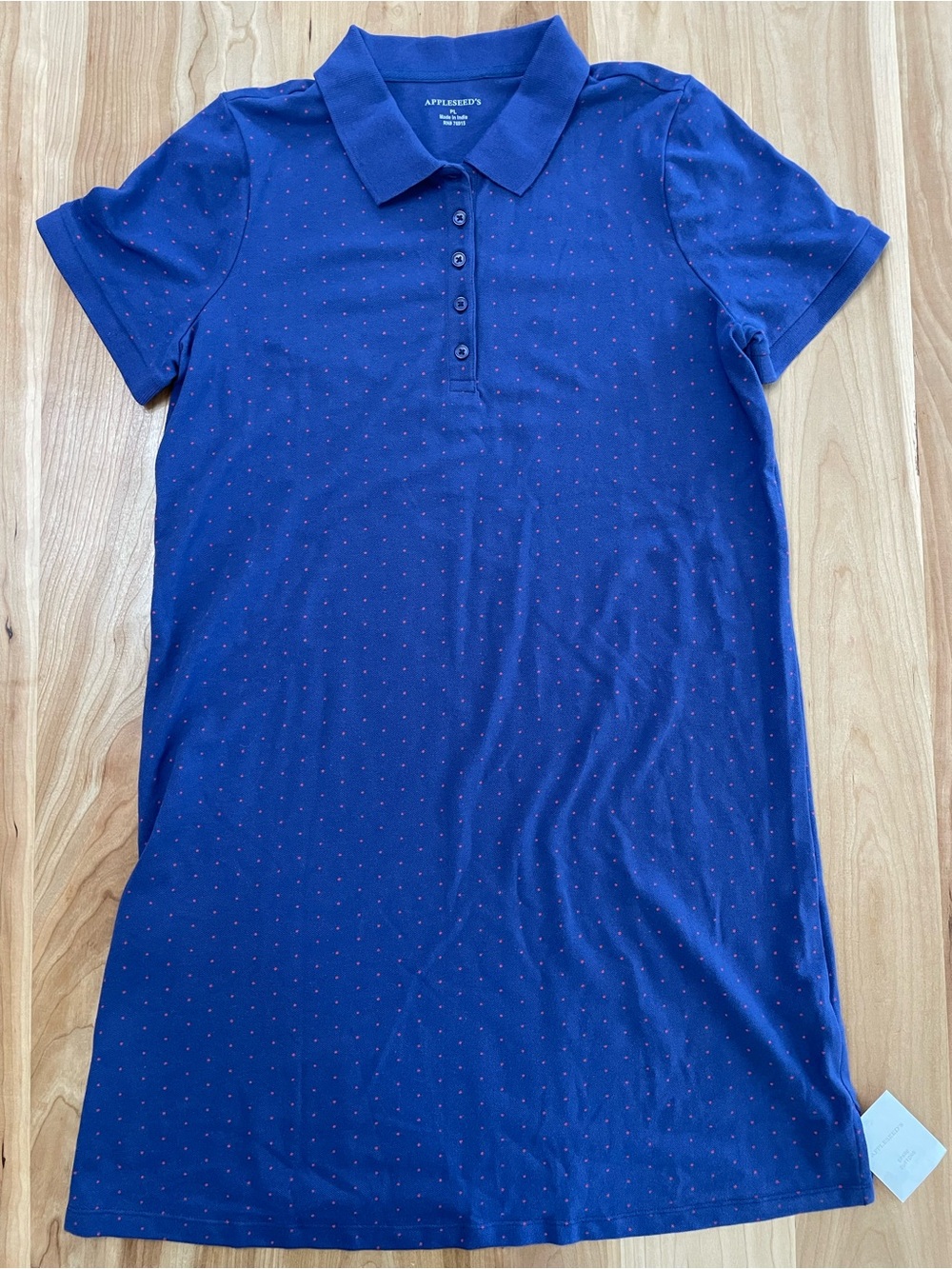 Appleseeds Polo Shirt Dress Petite Large Blue Polka Dots